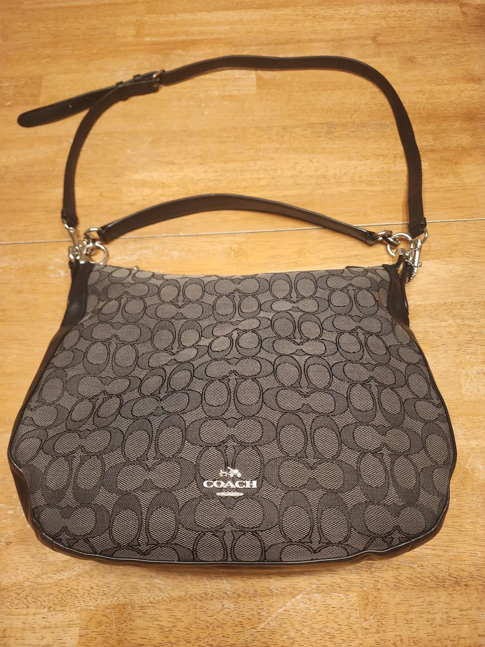 Coach East/West Celeste Hobo Signature Bag black smoke jacquard monogram